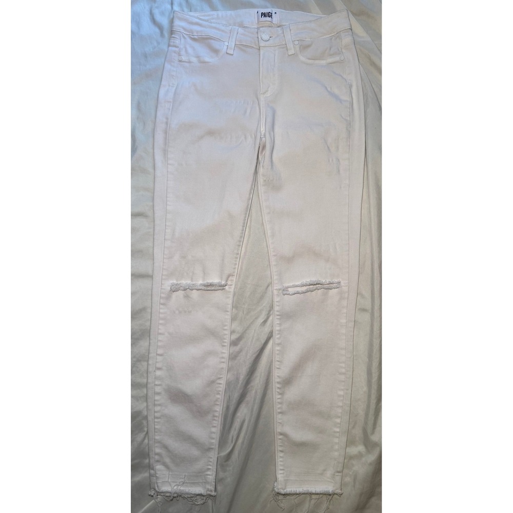 Paige Verdugo Ankle Skinny Jeans Womens 28 White Distressed Raw Hem Streetwear